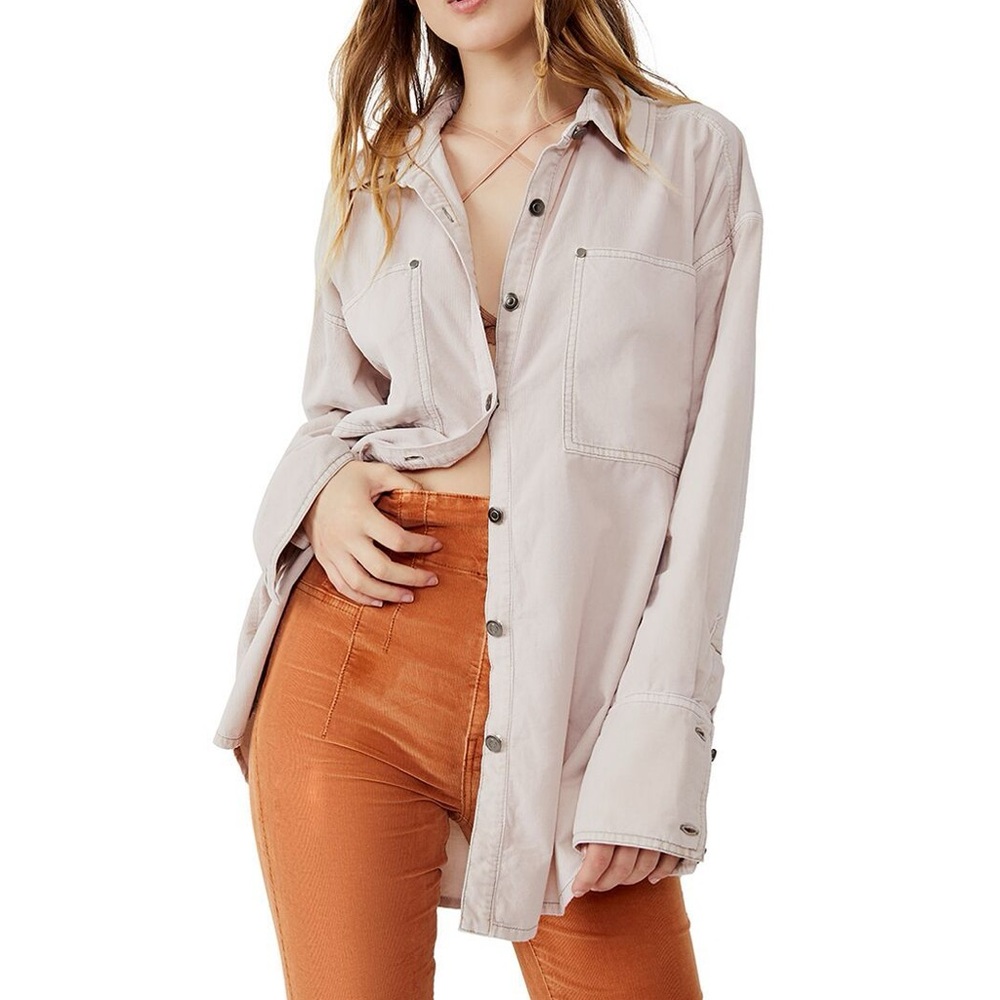 Free People We The Free Baby Corduroy Buttondown Shirt Top Shacket Size Small